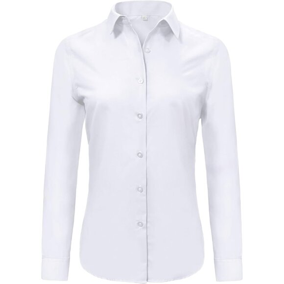 💫 Ruisin Wrinkle Free Button Down Shirts Women White Long Sleeve Work Dress Top - Picture 1 of 5